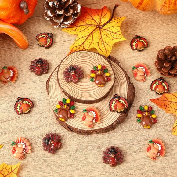 50 Pcs Thanksgiving Turkey Charms, Mini Resin Turkey Flatback Turkey Embellishme - Picture 5 of 7